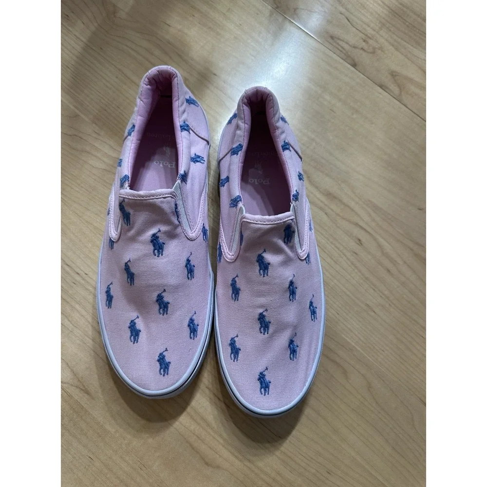 POLO RALPH LAUREN THOMPSON SLIP ON MEN SNEAKERS PONY Pink CANVAS SIZE 10D